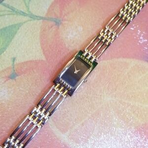 MN Unisex Gold and Silver Tone Link Vintage Watch Fits 7.75 Has Battery